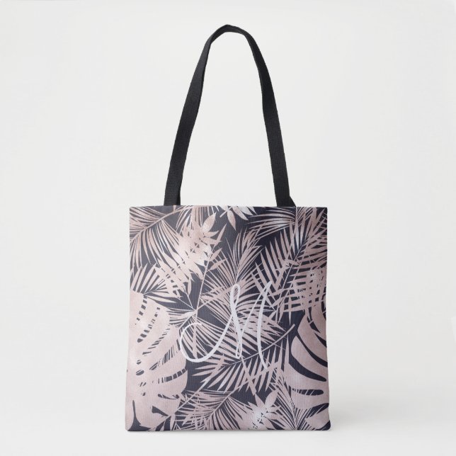 Ro faux faux foil tropical löv monogram tygkasse (Framsida)