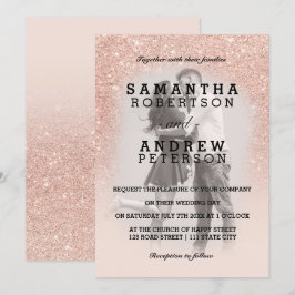 Ro faux faux glitter rosa ombre foto bröllop inbjudningar