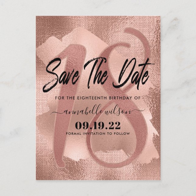 Ro faux foil 18 Birthday Save Date Vykort (Framsida)