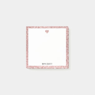 Ro Faux Glitter Heart och Gräns med vit/ vit Post-it Block