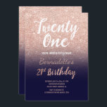 Ro faux guld, faux glitter navy blue ombre 21st  inbjudningar<br><div class="desc">Faux ro glitter på marinblått 21:a födelsedagen En modern 21:a födelsedag med modern,  originell och enkel faux-glitter-inbjudan från ro guld och handskriven stil penseltypografi på en helt anpassade navy blue färg guld . Om du behöver ändra och anpassa text,  tveka inte att kontakta mig!</div>