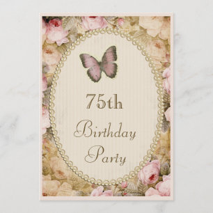 ro fjäril, musik noter för 75:efödelsedagvintage inbjudningar