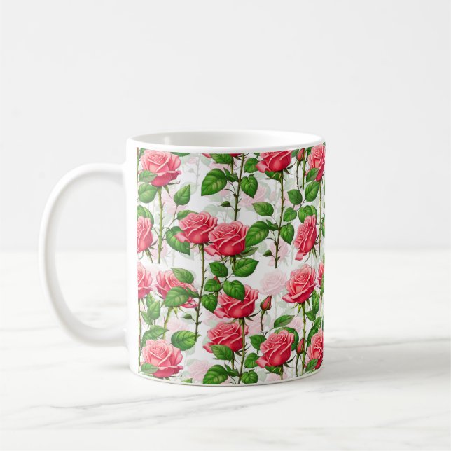 Ro Flower Blommigt Foliage Mönster Kaffemugg (Vänster)