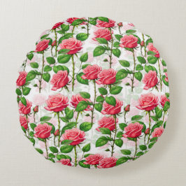 Ro Flower Blommigt Foliage Mönster Rund Kudde