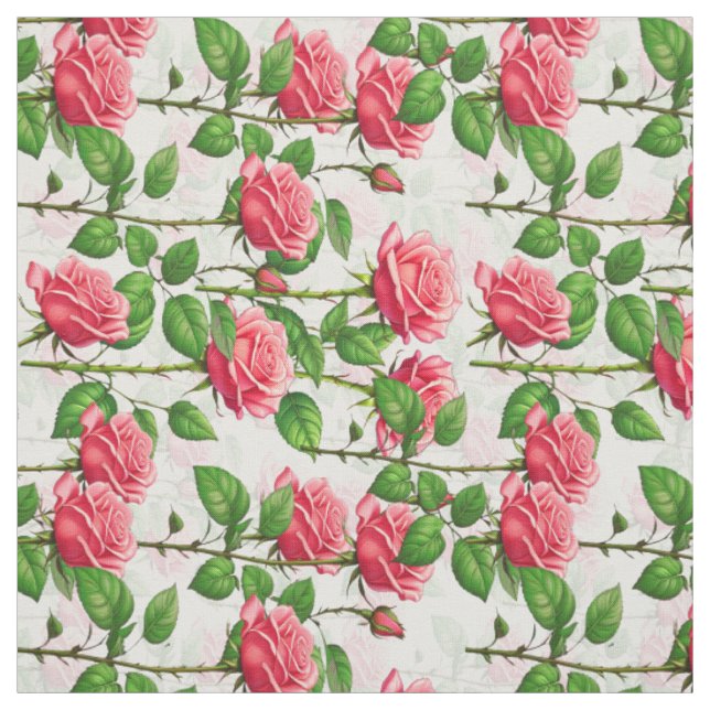 Ro Flower Blommigt Foliage Mönster Textile Tyg (Provkarta)