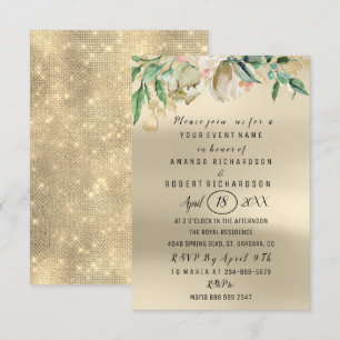 Ro Flower Brunch Grönt Guld Watercolor Ivory Inbjudningar