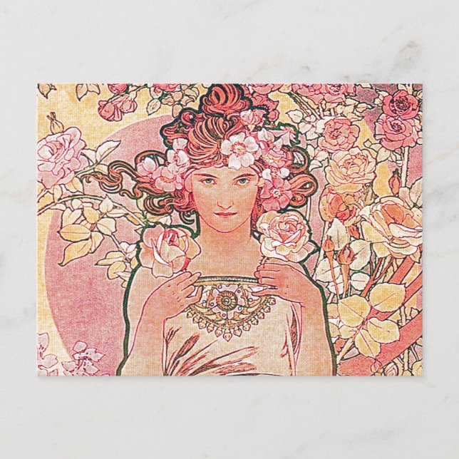 Ro Flower Girl Art nouveau Möhippa vykort (Framsida)