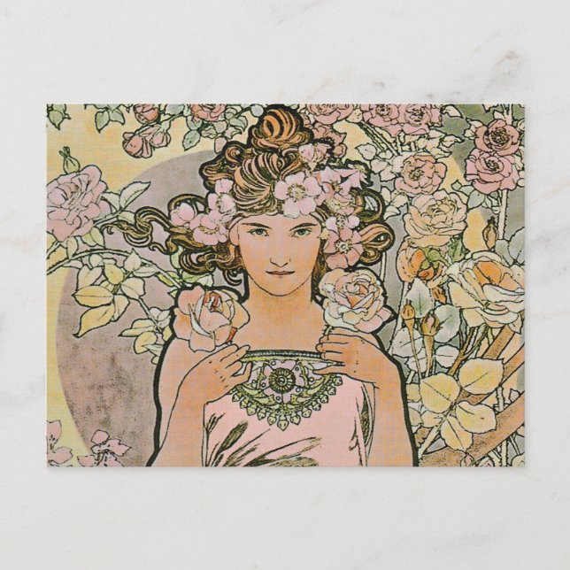 Ro Flower Girl Art nouveau Möhippa vykort (Framsida)