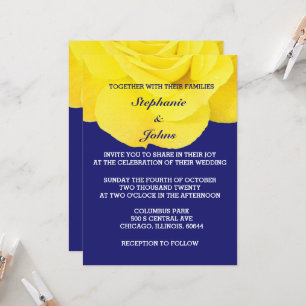 Ro Flower Golden Gult Midnight Blue Bröllop Inbjudningar