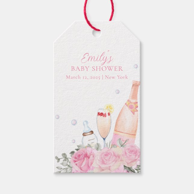 Ro Flower Poppin Champagne Flaskor Baby Shower Presentetikett (Framsidan)