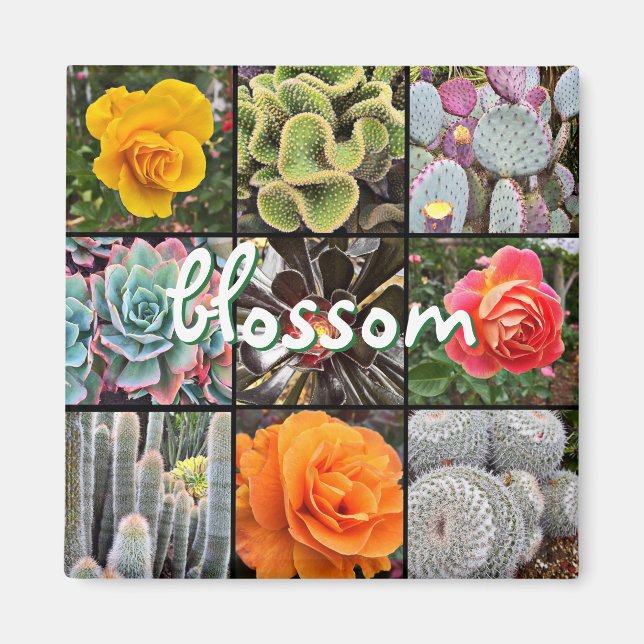 Ro Flowers Cacti Photo Collage Blommar Script Magnet (Framsidan)