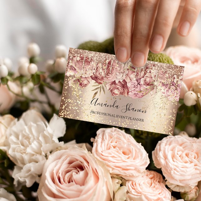 Ro Flowers Guld Confetti Drip QR CODE Logotyp Visitkort (Skapare uppladdad)