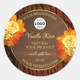 Ro Flowers Product Label Natural Wood Grain Logoty Runt Klistermärke