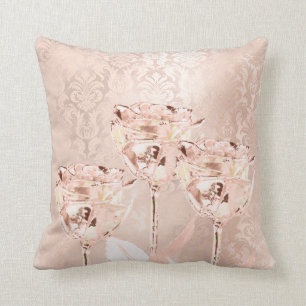 Ro Flowers Rosa  Powder Lux Metall Damask Kudde