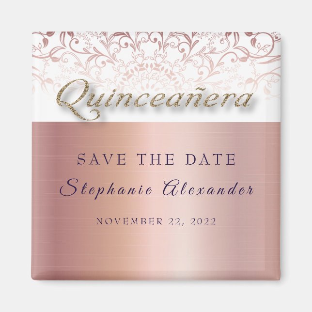 Ro foil snöre Quinceanera Spara datum elegant Magnet (Framsidan)