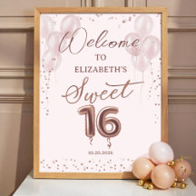 Ro Foil Sweet 16 Balloons Rosa Välkomstskylt