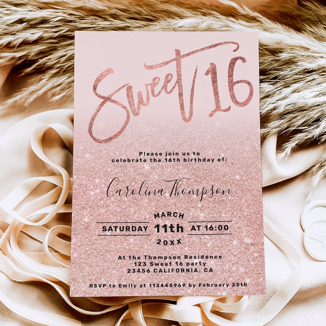 Ro folie av guld med glitter-skript  Sweet 16-foto Inbjudningar (Skapare uppladdad)