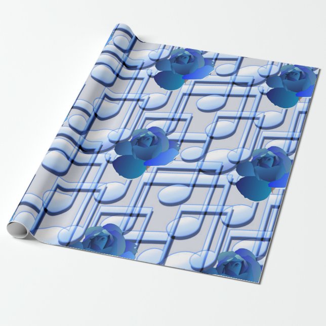 Ro för blåttmusik noterblått som slår in papper presentpapper (Utrullad)