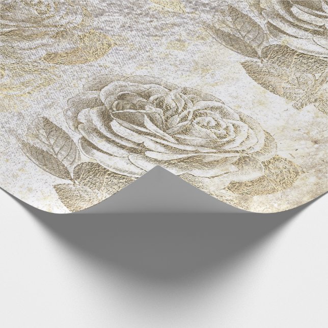 Ro Foxier Guld Parly Metallic Blommigt White Presentpapper (Hörn)