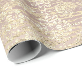 Ro Foxier Metallic Damask Guld Wood Rosa Presentpapper
