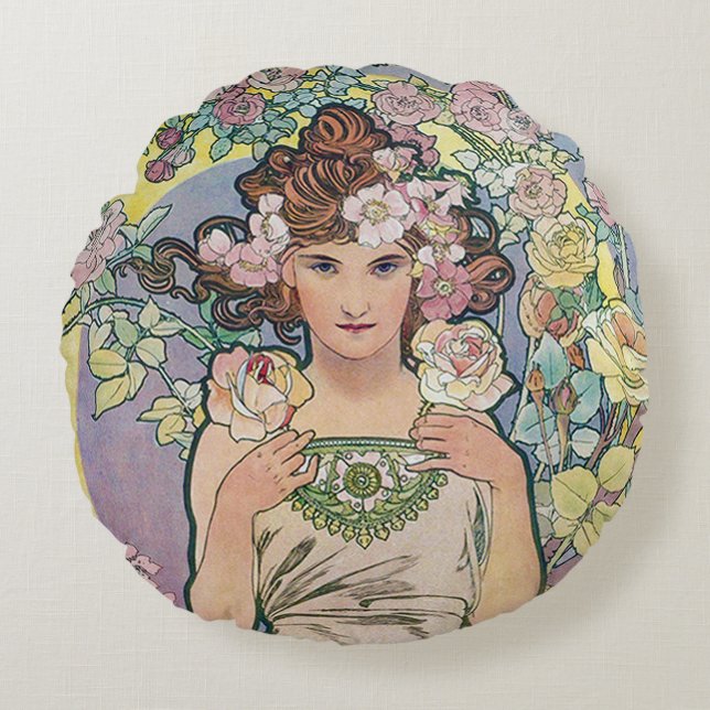 Ro (fyra blommor), Alphonse Mucha Dekorativ kudde (Framsidan)