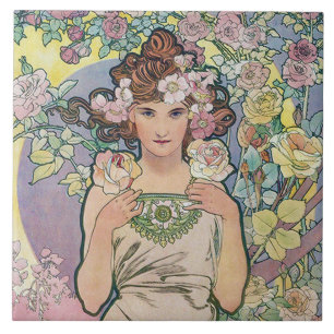 Ro (fyra blommor), Alphonse Mucha Kakelplatta