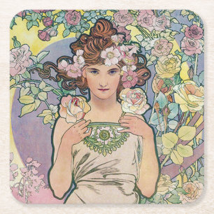 Ro (fyra blommor), Alphonse Mucha Underlägg Papper Kvadrat