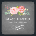 Ro Garden Blommigt Chalkboard Business Fyrkantigt Klistermärke<br><div class="desc">Blommigtar för kartong och rosa.</div>