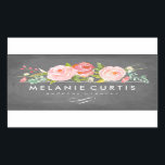 Ro Garden Blommigt Chalkboard Business Rektangulärt Klistermärke<br><div class="desc">Blommigtar för kartong och rosa.</div>