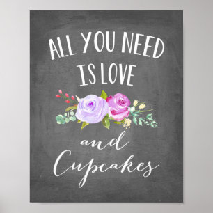 Ro Garden Blommigt Kärlek och Muffins Chalkboard Poster