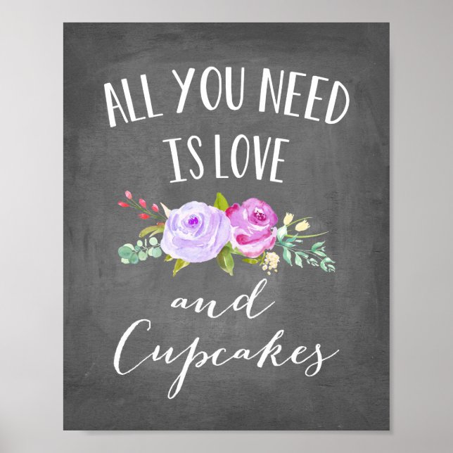 Ro Garden Blommigt Kärlek och Muffins Chalkboard Poster (Framsidan)