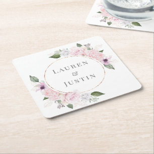 Ro Garden Blommigt Monogram Papper Underlägg Papper Kvadrat