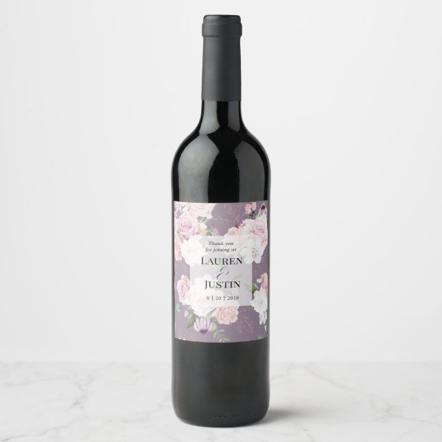 Ro Garden elegant blommigt Bröllop Vin-etikett Vinflaska Etikett (Framsida)