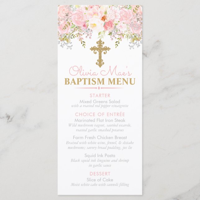 Ro Garden Girl Baptism Anpassningsbar Event Meny (Framsida)