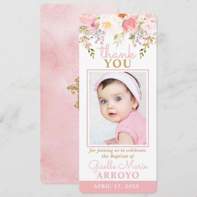 Ro Garden Girl Baptism Photo Bookmark Tack Inbjudningar (Fram/baksida)