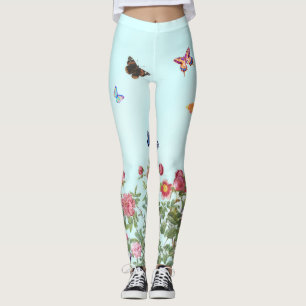 Ro Garden med fjärilar på blå bakgrund Leggings