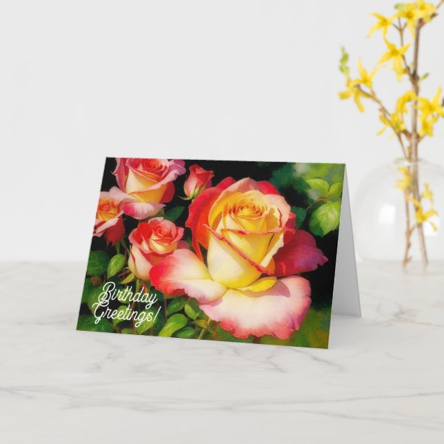 Ro Garden Rosa och Gula blommor födelsedagskort Kort (Gul blomma)
