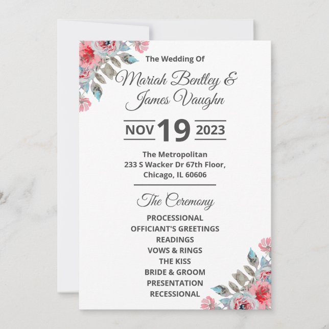 Ro Garden Wedding Programme Wide Inbjudningar (Framsida)