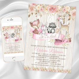  Ro Girl Forest Woodland Animal Baby Shower Inbjudningar