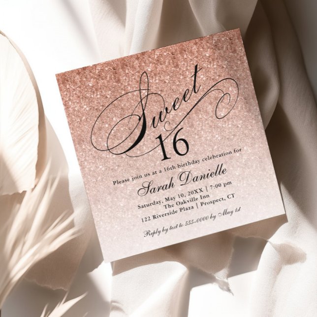 Ro Glam Glitter Sweet 16 Square-inbjudan Inbjudningar (Skapare uppladdad)