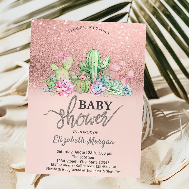 Ro Glitter Bokeh, Cactus Baby Shower Inbjudningar (Skapare uppladdad)