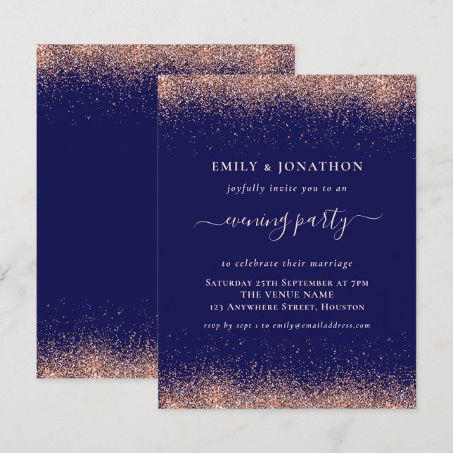 Ro Glitter flotta Evening Party Bröllop Inbjudningar (Fram/baksida)