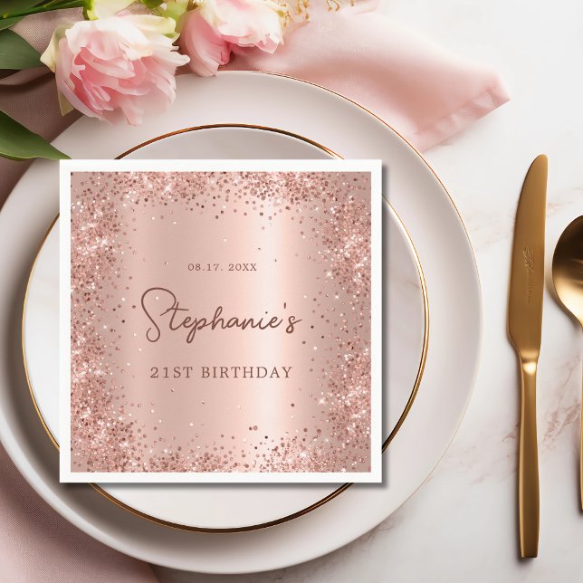 Ro Glitter Foil 21 Birthday Monogram Pappersservett (Skapare uppladdad)