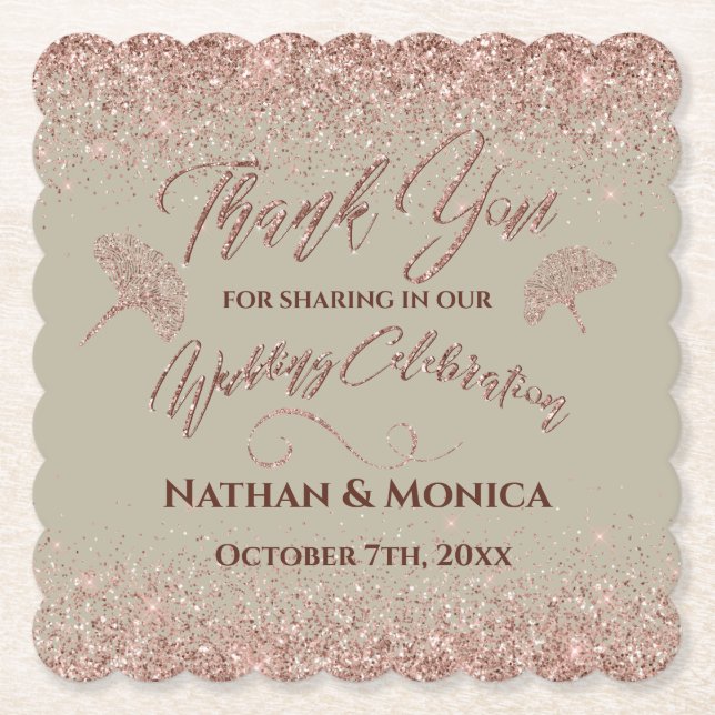 Ro Glitter Gingko Löv om Grått Mist Underlägg Papper (Framsida)