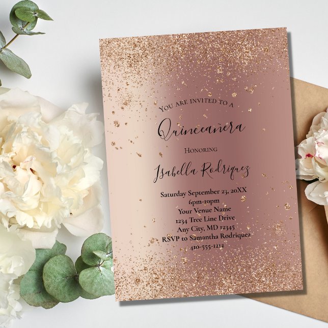 Ro Glitter Glam Bling Quinceanera Birthday Inbjudningar (Skapare uppladdad)