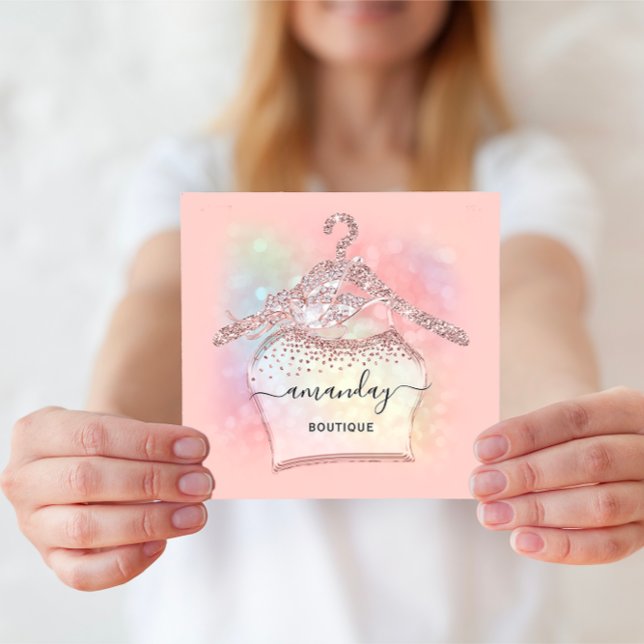 Ro Glitter Holografiska Trasa Hanger Mode Fyrkantigt Visitkort (Rose Glitter Holographic Cloth Hanger Fashion Square Business Card)