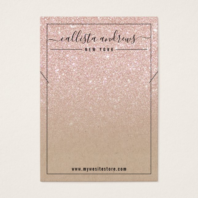 Ro Glitter Kraft Necklace Visning Card för Guld Visitkort (Framsidan)
