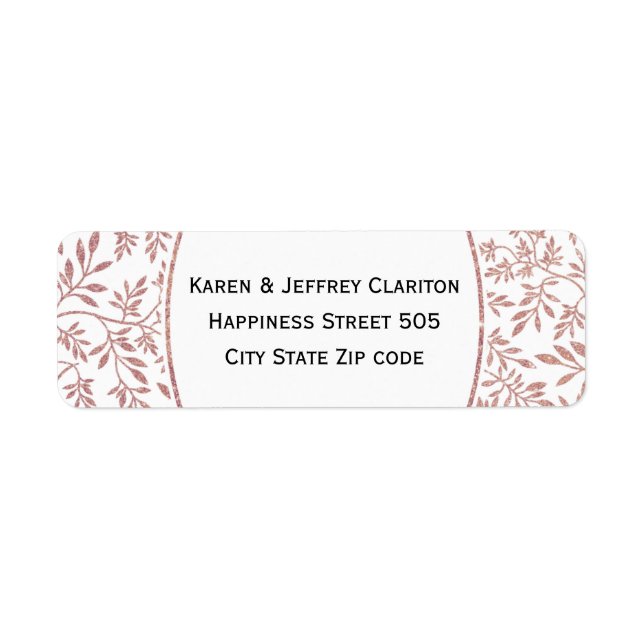 Ro glitter löv mönster, ram, bröllop returadress etikett (Framsidan)
