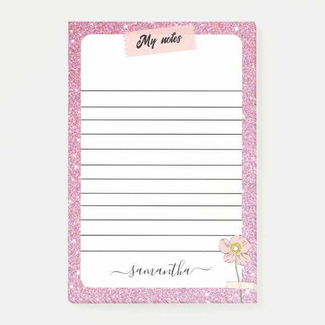 Ro Glitter Monogram Namn Post-it Block (Framsida)