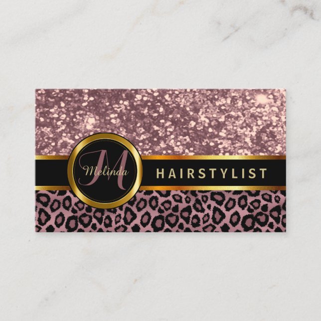 Ro Glitter och Leopard Skin - Hairstylist Visitkort (Framsida)